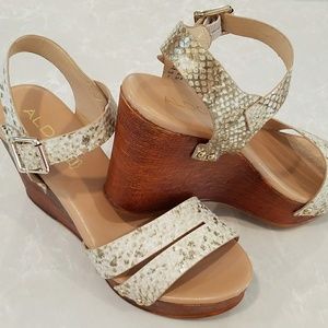 Aldo gold snake print wedge sandals